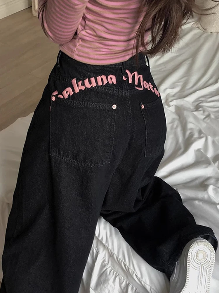 

2025 Autumn Winter Women's Denim Pants American Retro Y2K Baggy Wide Fit Hip-pop Jeans Embroidery Y2k Japanese Harajuku Cowboy