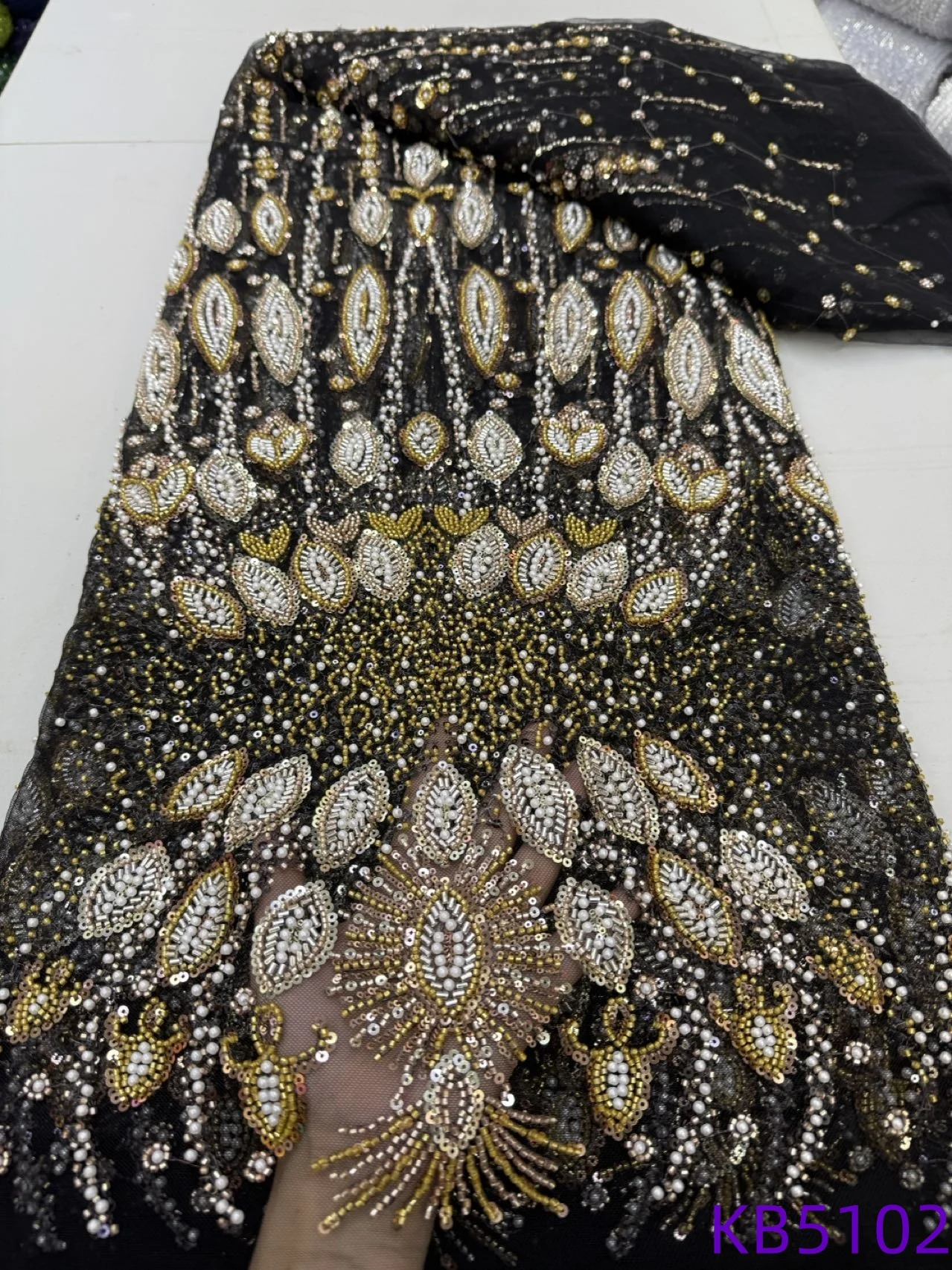 Tela de tul con lentejuelas, tela de encaje con cuentas, tela africana de encaje de alta calidad, tela bordada verde de Dubái 2025 para coser 5102