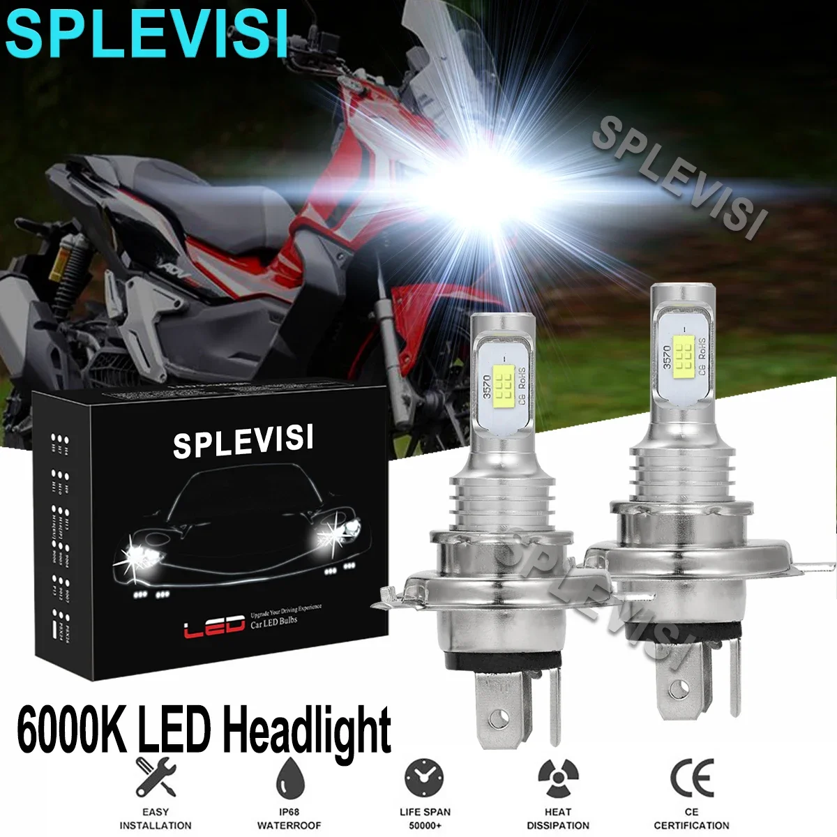 

2x Pure White LED Motorcycle Headlights For Honda Elite 150 1985-1987 250 1985-1989 1990 Shadow VLX VT600C 1991 1992-2007