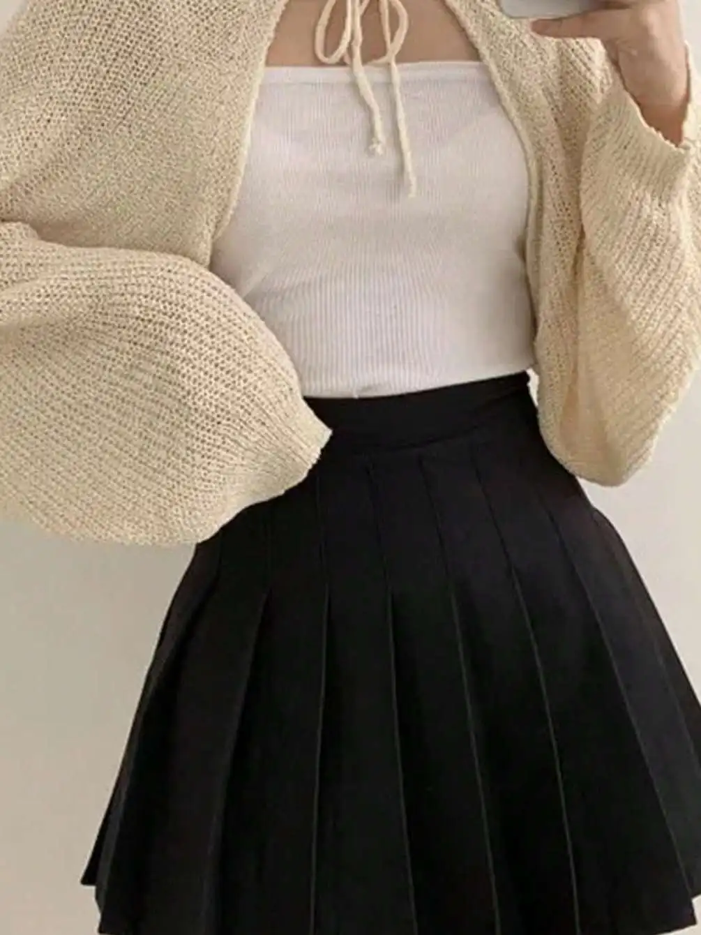 Koreański elegancki kardigan z dzianiny z jedwabiu lodowego chroniący przed słońcem, narzutka na ramię, długi sweter z wiązaniem na sznurku.