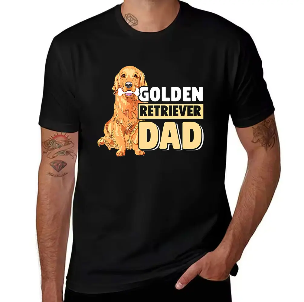 Men's Cotton T-Shirt Golden Retriever Dad Print Casual Short Sleeve Tee for Dog Lovers Pet Owners