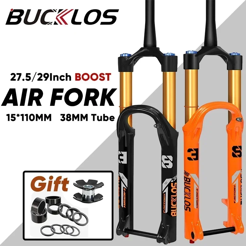 BUCKLOS 27.5/29Inch MTB Boost Suspension Fork 38mm Tube 15*110mm Mountain Bike Air Fork Travel 180mm Fork for XC/Enduro/E-Bike