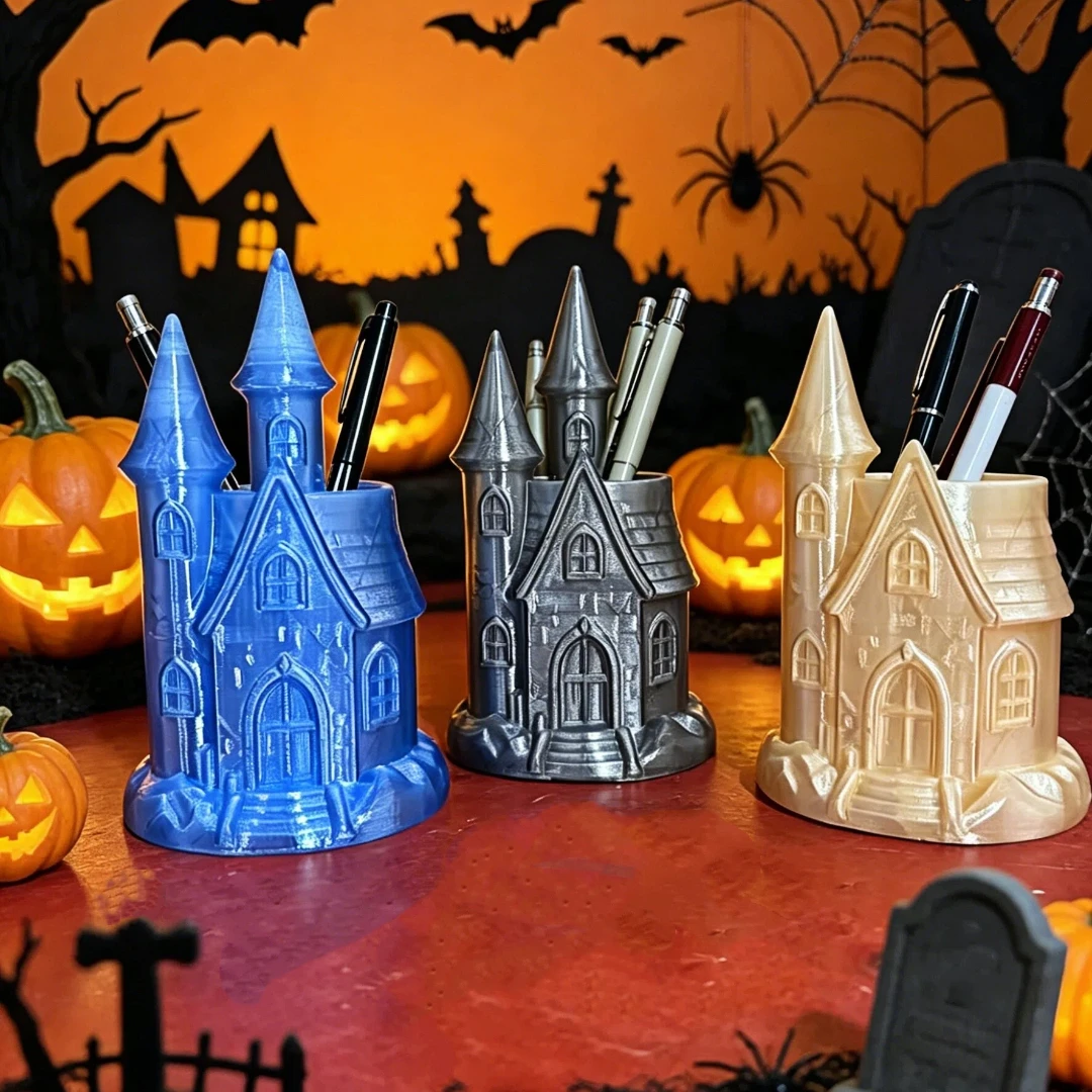 Halloween Retro Castle Pen Holder for Office And Party Decor Creative Stationery Storage Ornament Desktop Pen Stand
