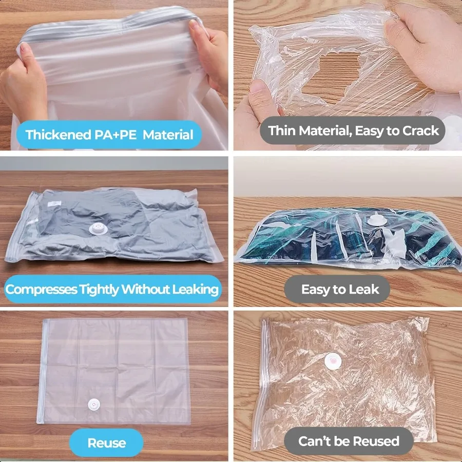 電動エアポンプ付き真空保存袋20枚パック、真空密閉保存袋、3キューブ、3ジャンボ、4ラージ、5ミディアム、5スモール、省スペース保存袋