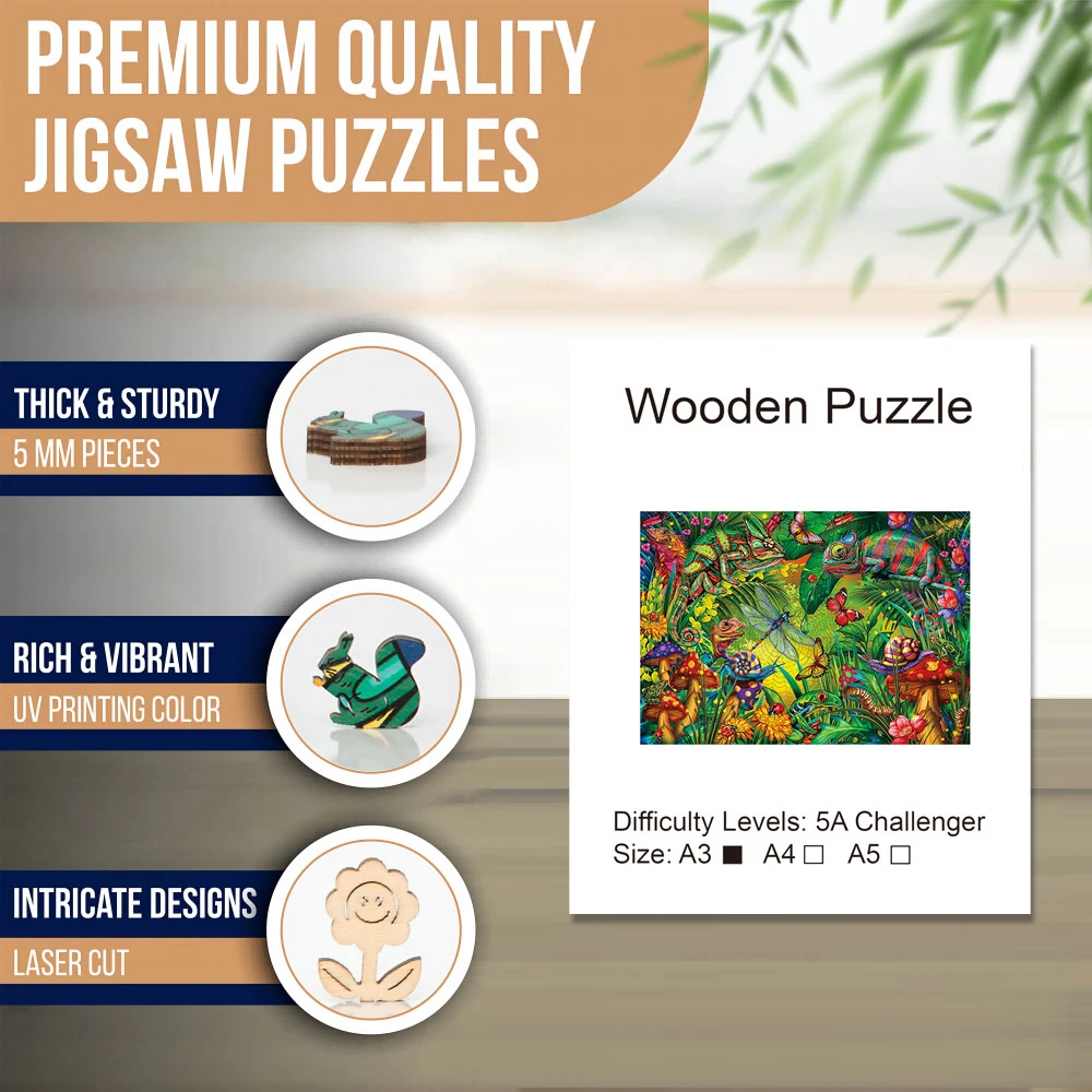 الحرباء خشبية اللغز للبالغين ، قطع على شكل حيوان ، الألغاز السحرية ، لعبة الأسرة ، هدية عيد الميلاد #4