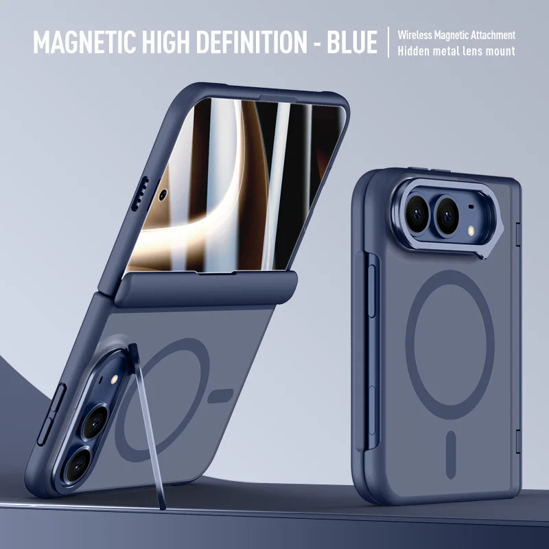 Magnetic Hinged Meta Lens Holder For Msgsafe Matte Transparent Case For Apple iPhone Duo With Tempered Glass Shockproof Cover