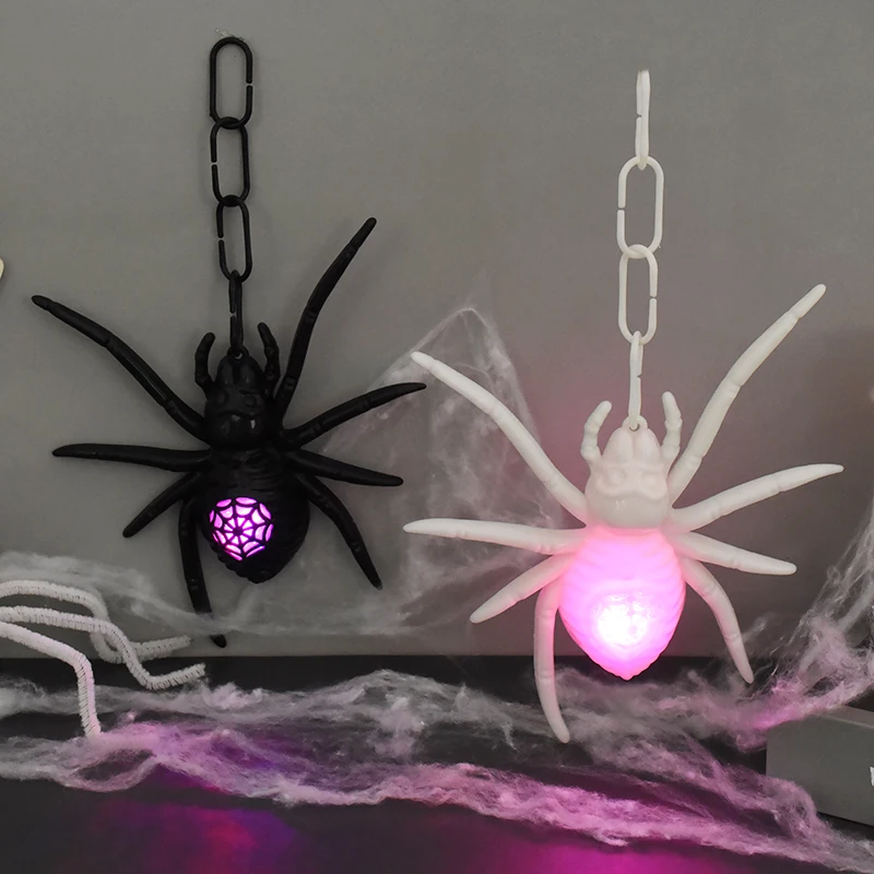 Halloween Spider Hanging Light Glowing Spider LED Night Light Ornaments Lantern Halloween Party Decorations Haunted House Props