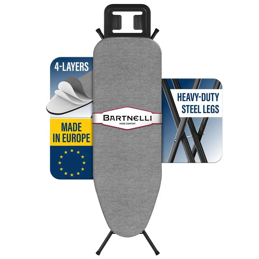 

Гладильная доска Rorets, производство Европа, с 4-слойным чехлом и подкладкой, регулируемая высота до 36 дюймов, с функцией безопасности.