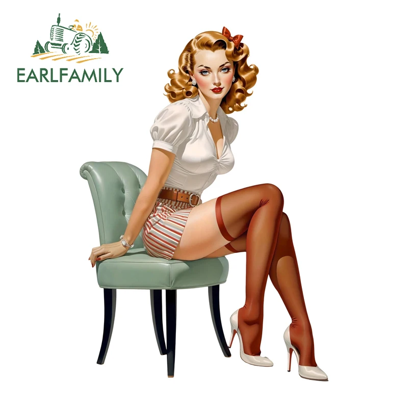 EARLFAMILY Pin Up Girl Car Stickers And Decals Retro Item Windshield Computer Case Decals Waterproof Storage Flask Water Bottle