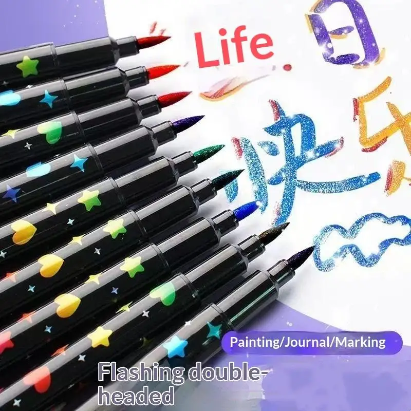 Dual Tip Glitter Art Markers 24-96 Colors Metallic Paint Pens for Illustrator Comic Drawing Professional Art Creation view 3