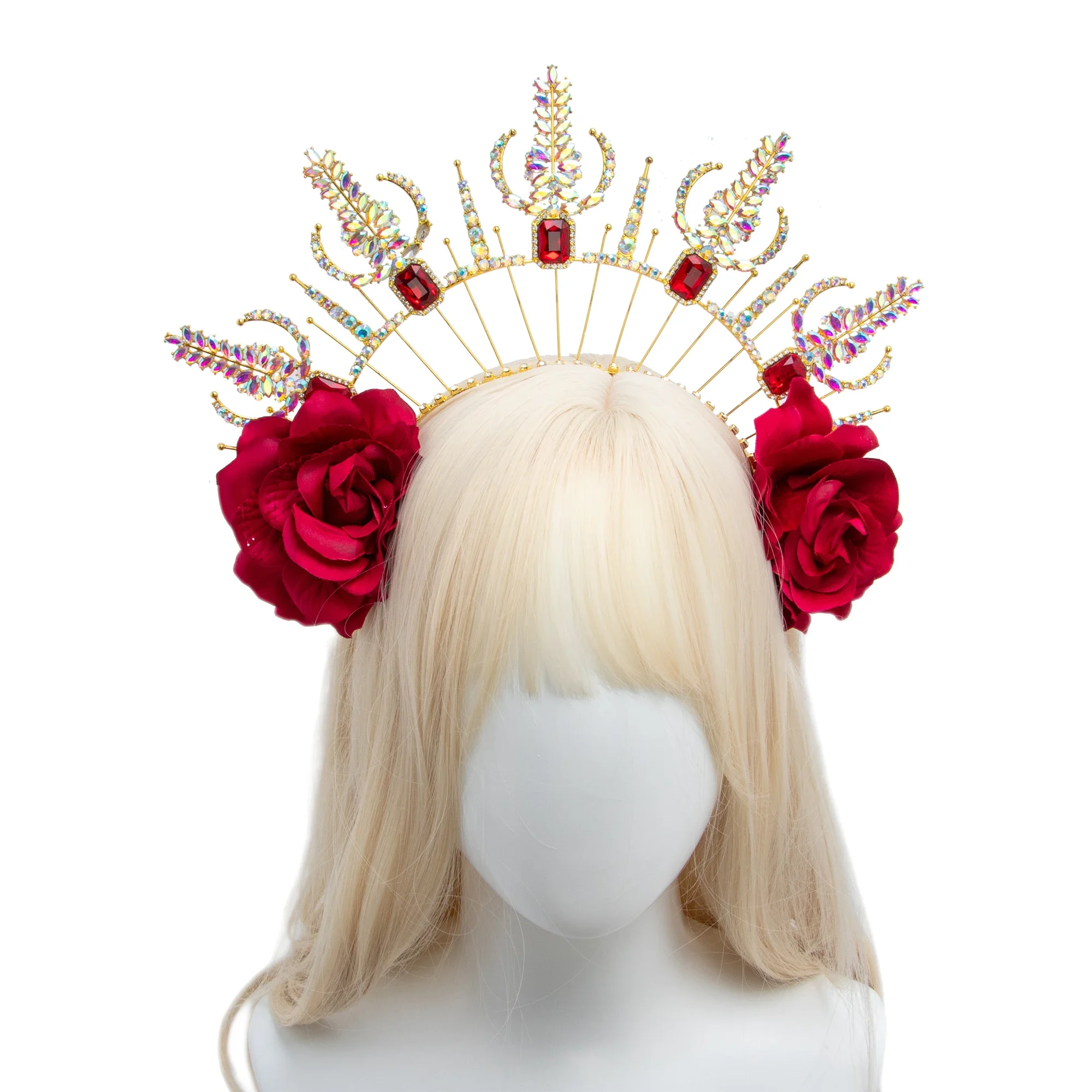 Rose Flower Halo Crown Virgin Mary Goddess Halo Headband Festival Queen Crown and Tiara Maternity Photo Shoot Headpiece