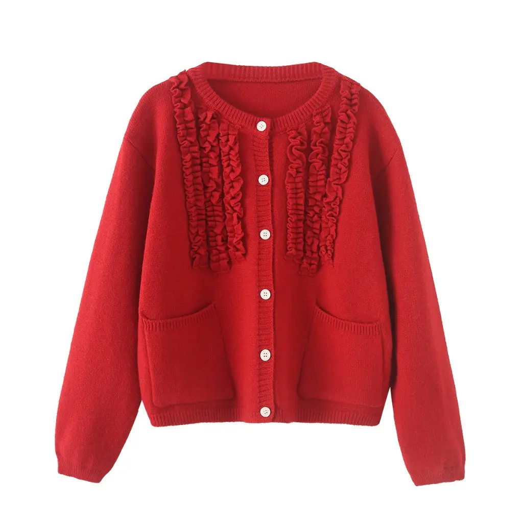 

Autumn Fashion Women's Lace Knitted Cardigan Cotton Wave Design Cross Border Style D224513