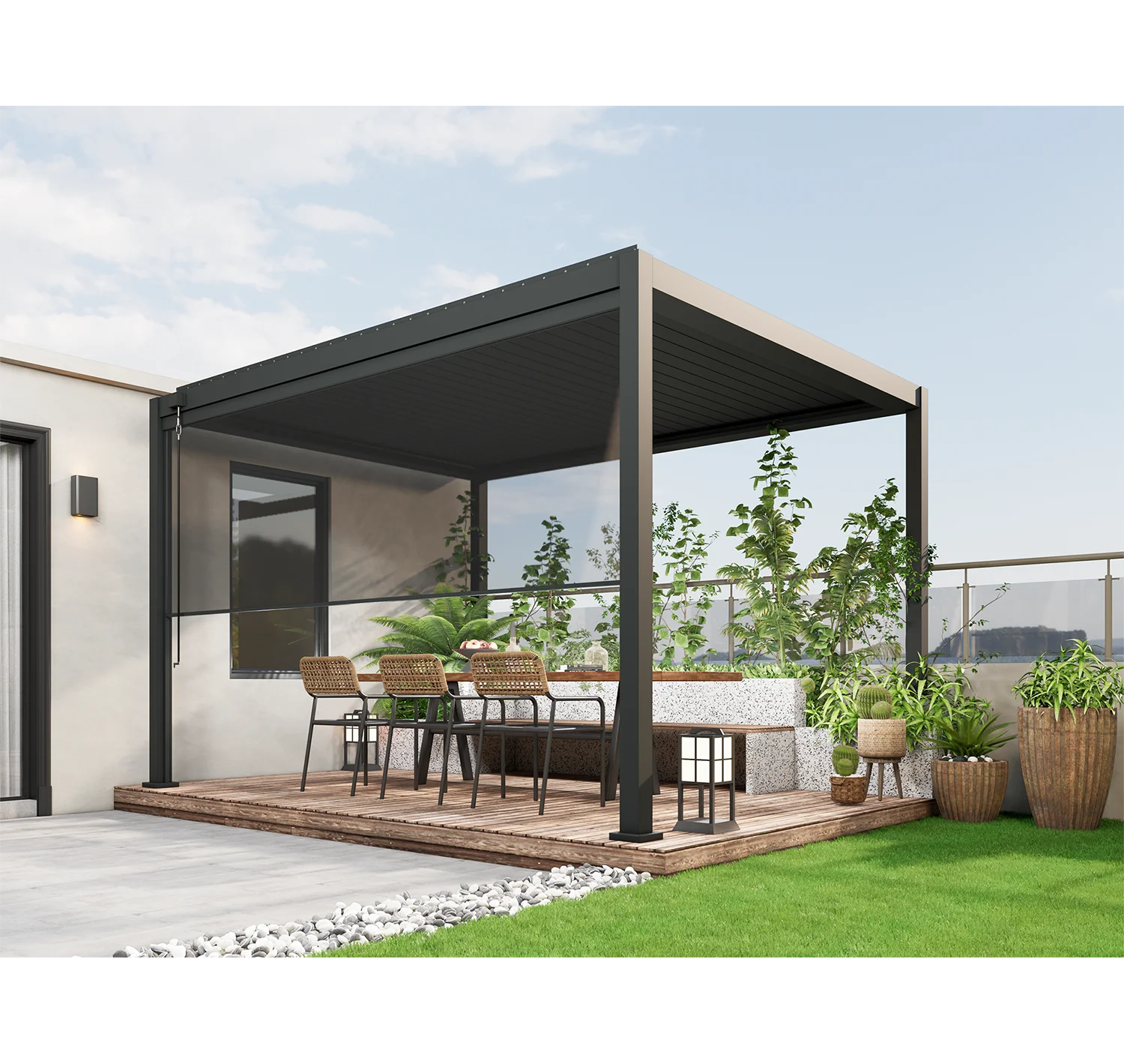 Powder Coating Outdoor Leisure Aluminum Pavilion All Weather Heavy Duty Wear Resistant Pergola Rectangular Assembled Gazebo