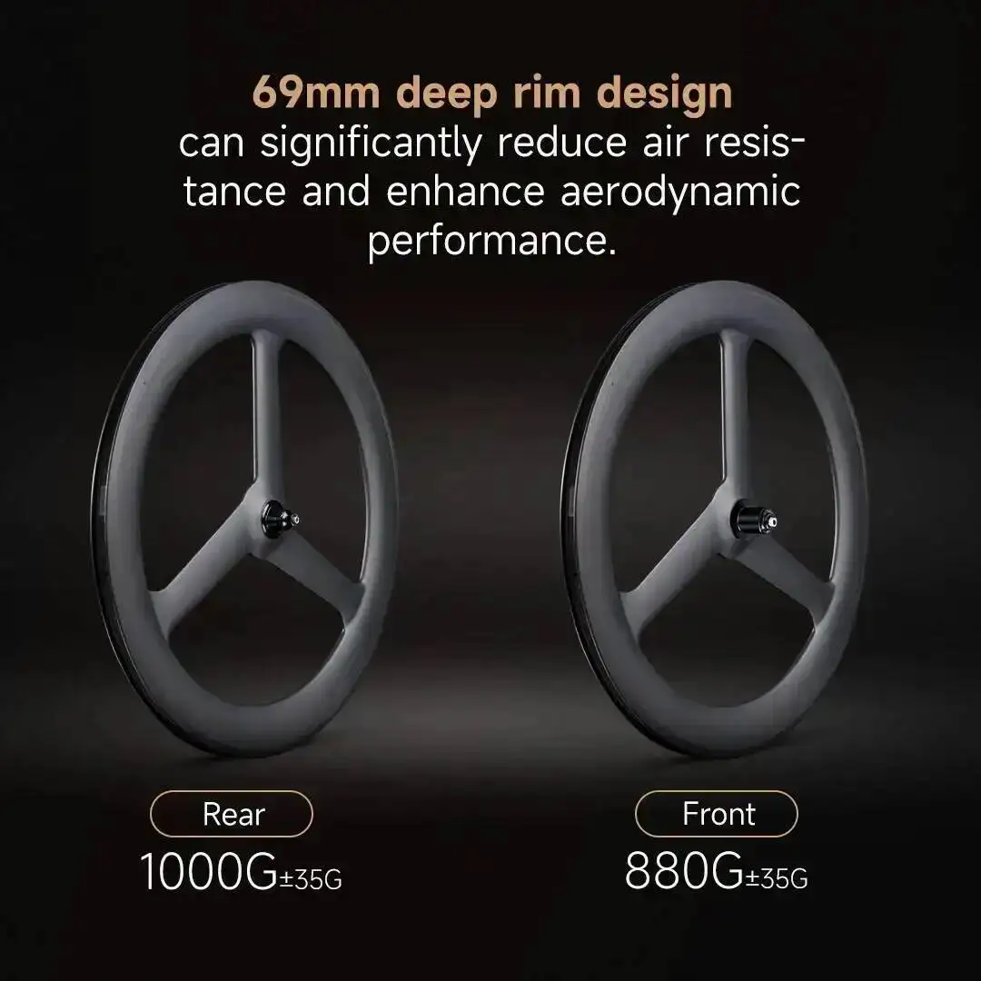 ELITEWHEELS 700c Crabon Tri Spoke Wheelset Tubeless Tubular For Road V  Track Triathlon Time Trial  Carbon Wheels