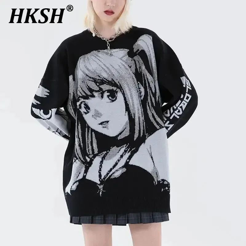 HKSH Spring Autumn Winter New Women's Anime Cartoon Sweater Ins O-Neck Knitted Hip Hop Dark Chic Punk Japanese Pullover HK2450