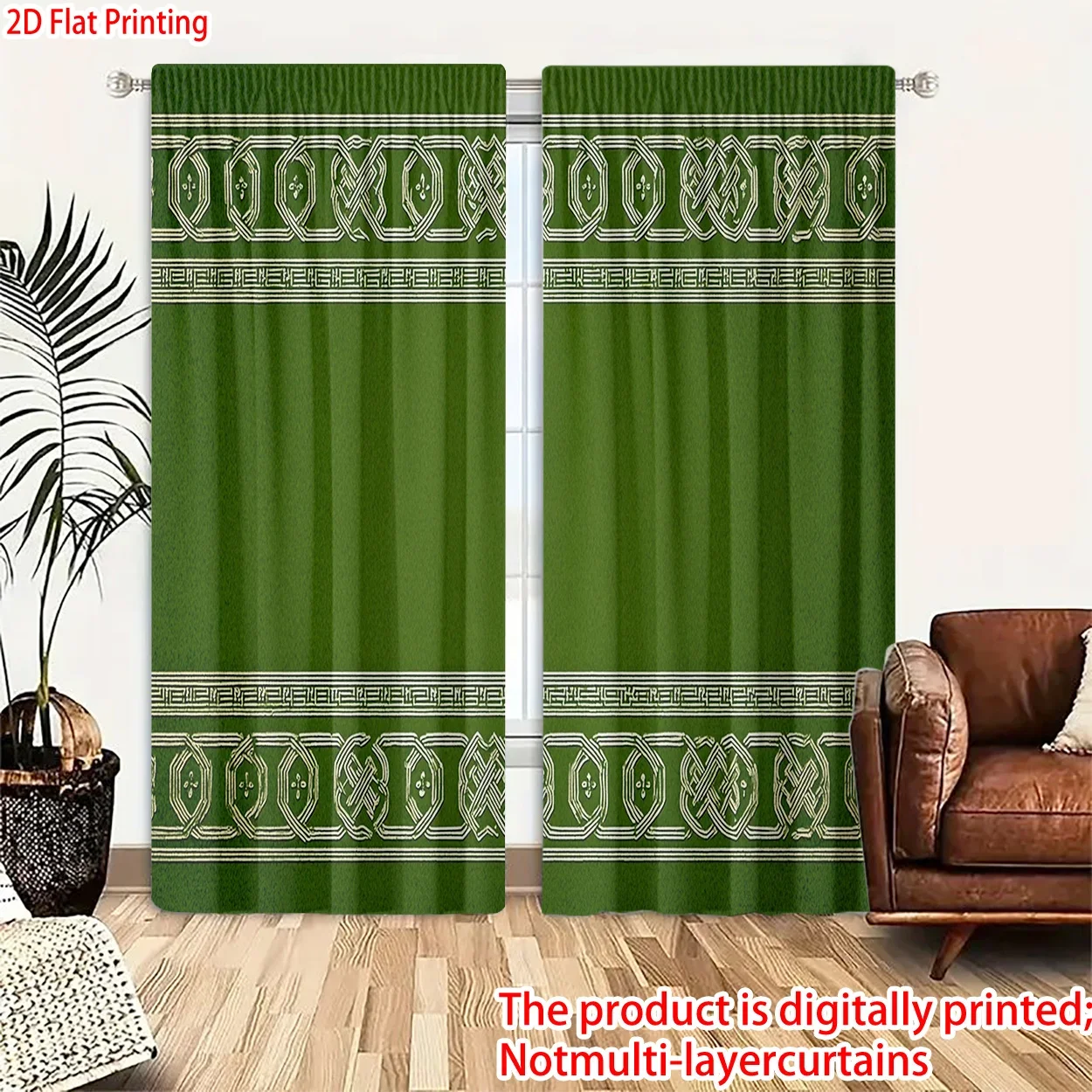 

Green patterned background design Print Drapes Room Darkening Window Curtains Home Decor,Rod Pocket Blackout Curtains Bedroom