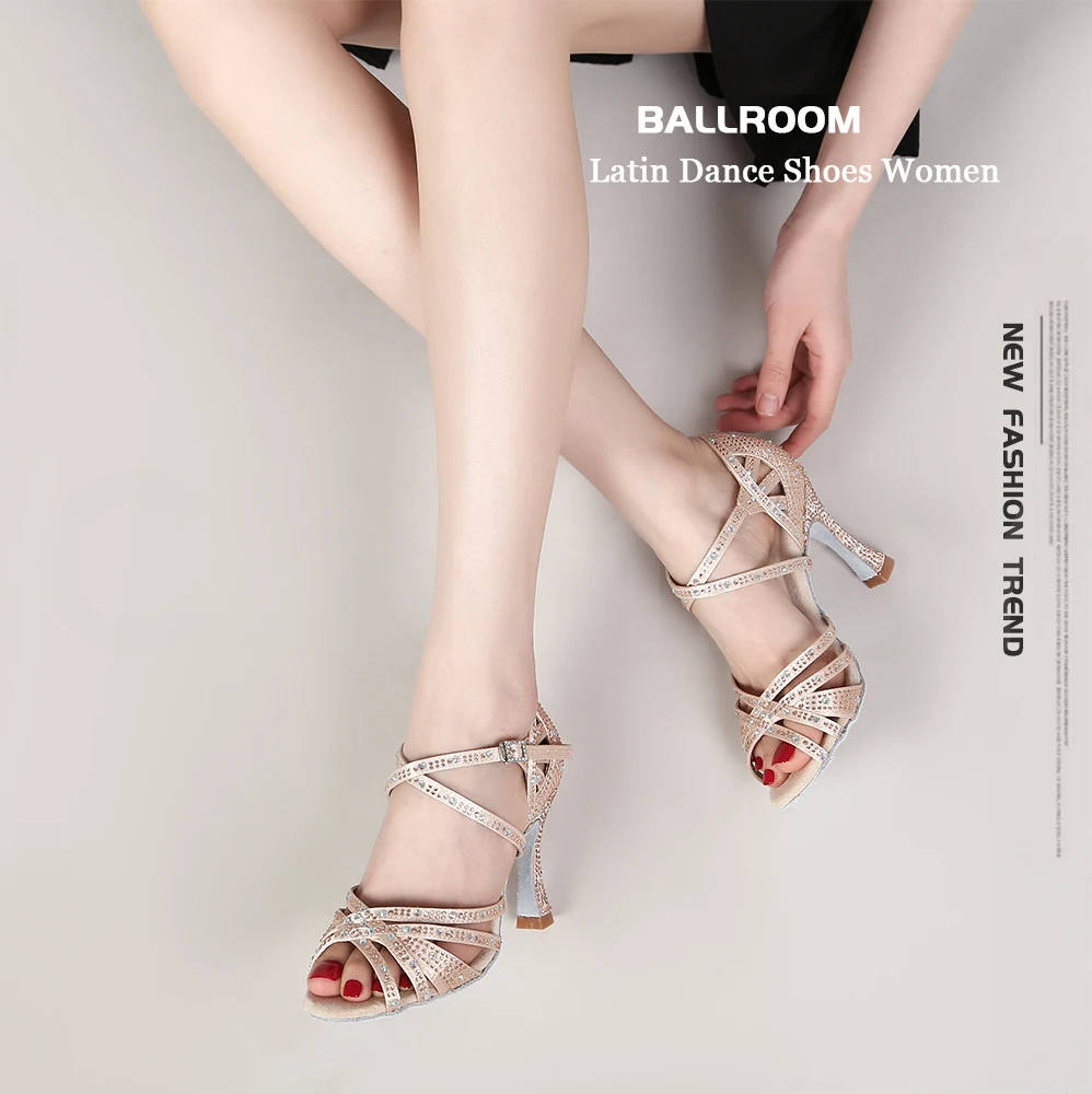 CINMIDY Grüne Strass-Tanzschuhe für Damen, Tango-Ballsaal-Tanzschuhe für Mädchen, Latein-Tanzschuhe mit Weicher Sohle, Party-Sandalen – Detail 1