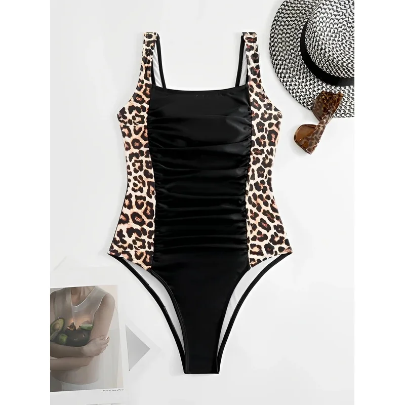 2024 Leopard Swimsuit One Piece Slim Vintage Swimwear Women Sexy Bathers Bathing Swimming Swim Suit Female Beachwear XXL