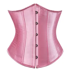 Pink Underbust Corset Sexy Women's Underwear Satin Plus Size Waist Slimming Body Shaper Corset Top Steampunk Lace-up Corset Belt