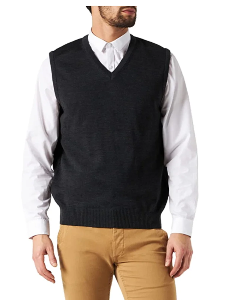 

Men's Golf Sweater Vest Fashion Solid V-neck Comfort Sleeveless Pullovers Casual Streetwear Soft Knitted Wool Male Sweater Vest