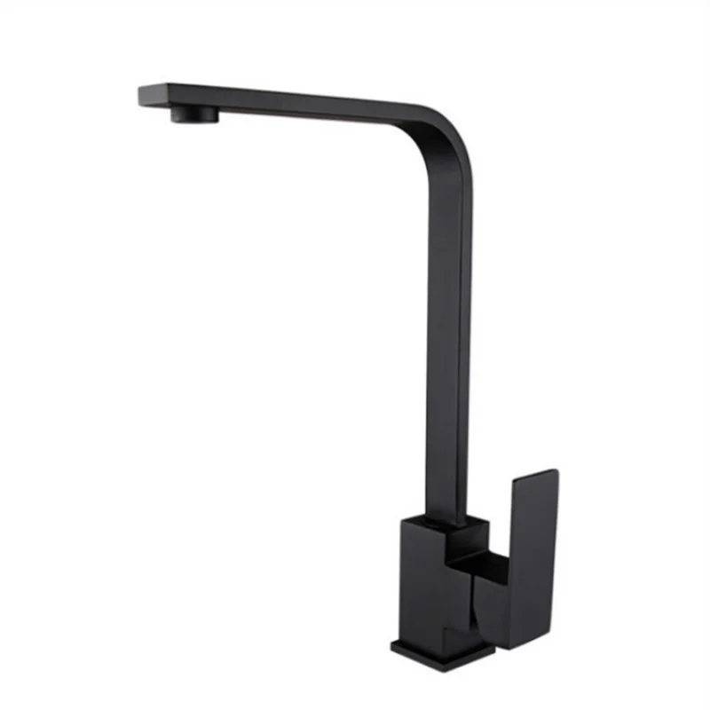 

Black Painted Square 7-Shape Kitchen Faucet, 304 Stainless Steel Brushed, 360° Rotatable Sink Tap