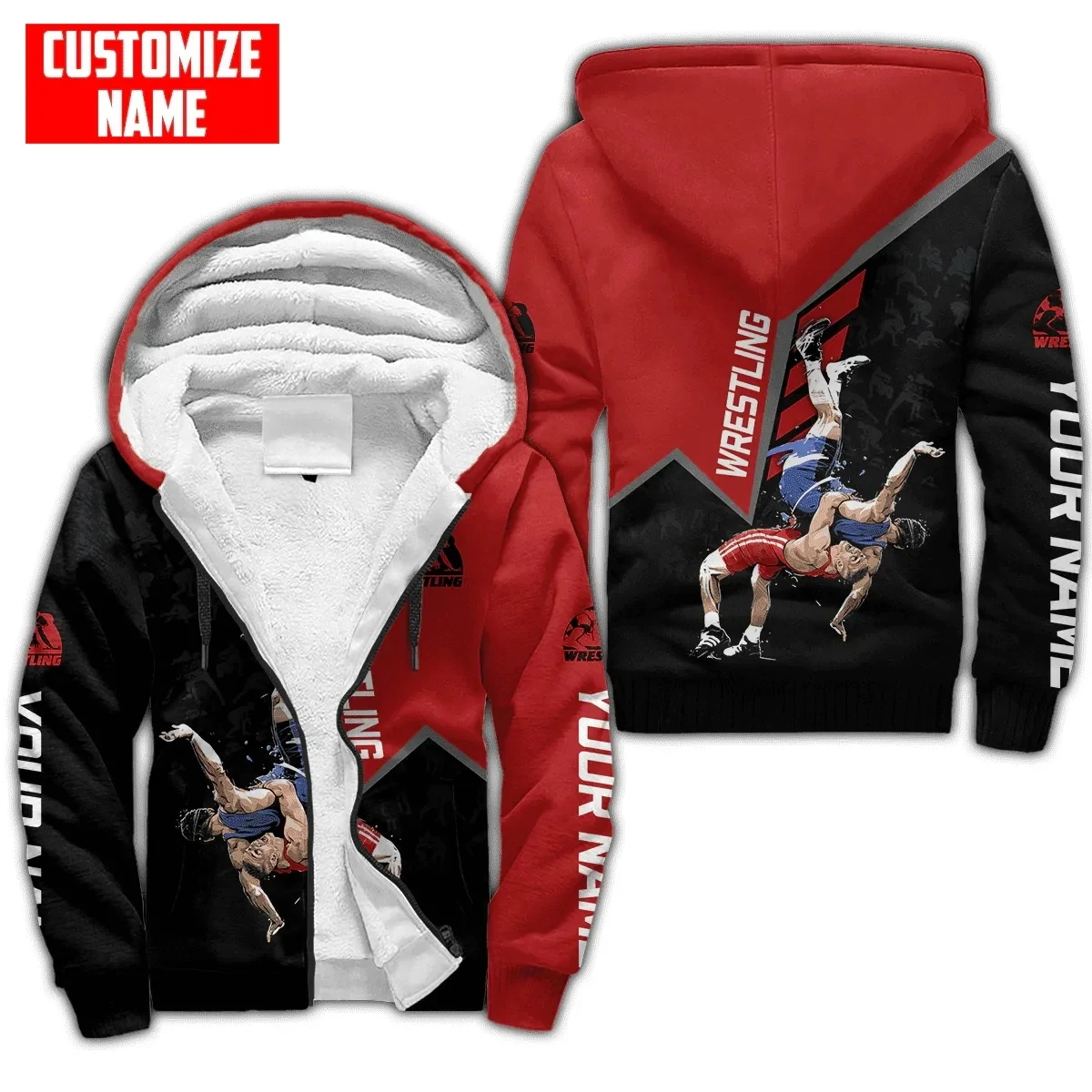 أزياء مخصصة اسم المصارعة وjujitsu ثلاثية الأبعاد مطبوعة الصوف قلنسوة بسحاب للجنسين شتاء دافئ سميكة جاكيت زيبرا سترة سترة Z0308