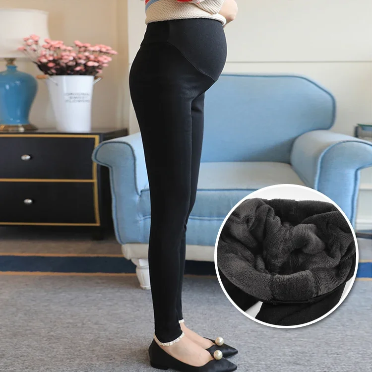 Autumn Winter Women's Clothing Maternity Clothes Pregnancy Leggings Thickened with Velvet Pregnant Women Trousers Warm Pants