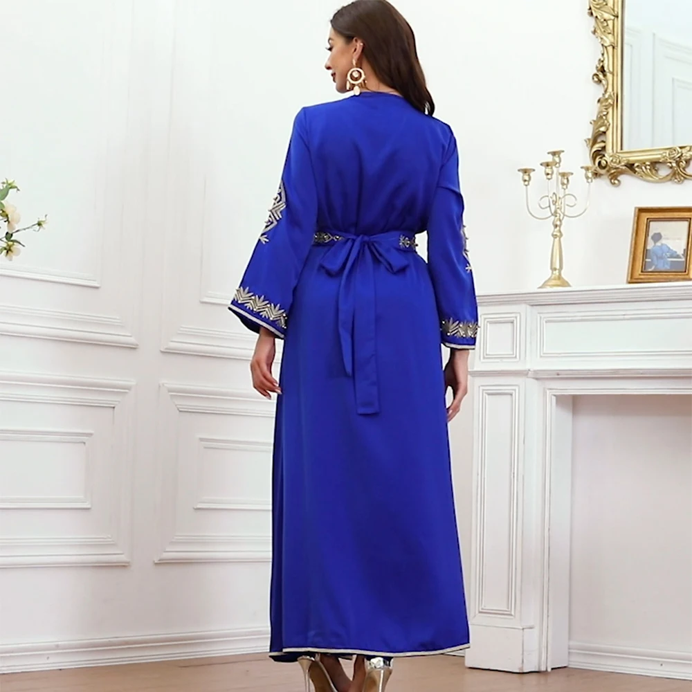 Luxury Appliques Kaftan Dresses Women Dubai Elegant Long Sleeve Muslim Abaya Islam Turkey Jellaba Moroccan Long Dress Maxi 2023