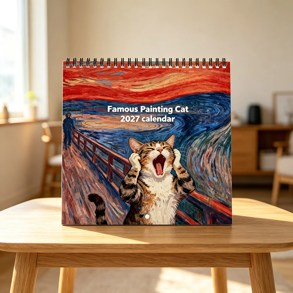 2027 Kittys Calendar,Cartoon Desktop Calendar,Funny Hangable Monthlys Wall Calendar,For Home Office Decor,Present For Cat Lovers