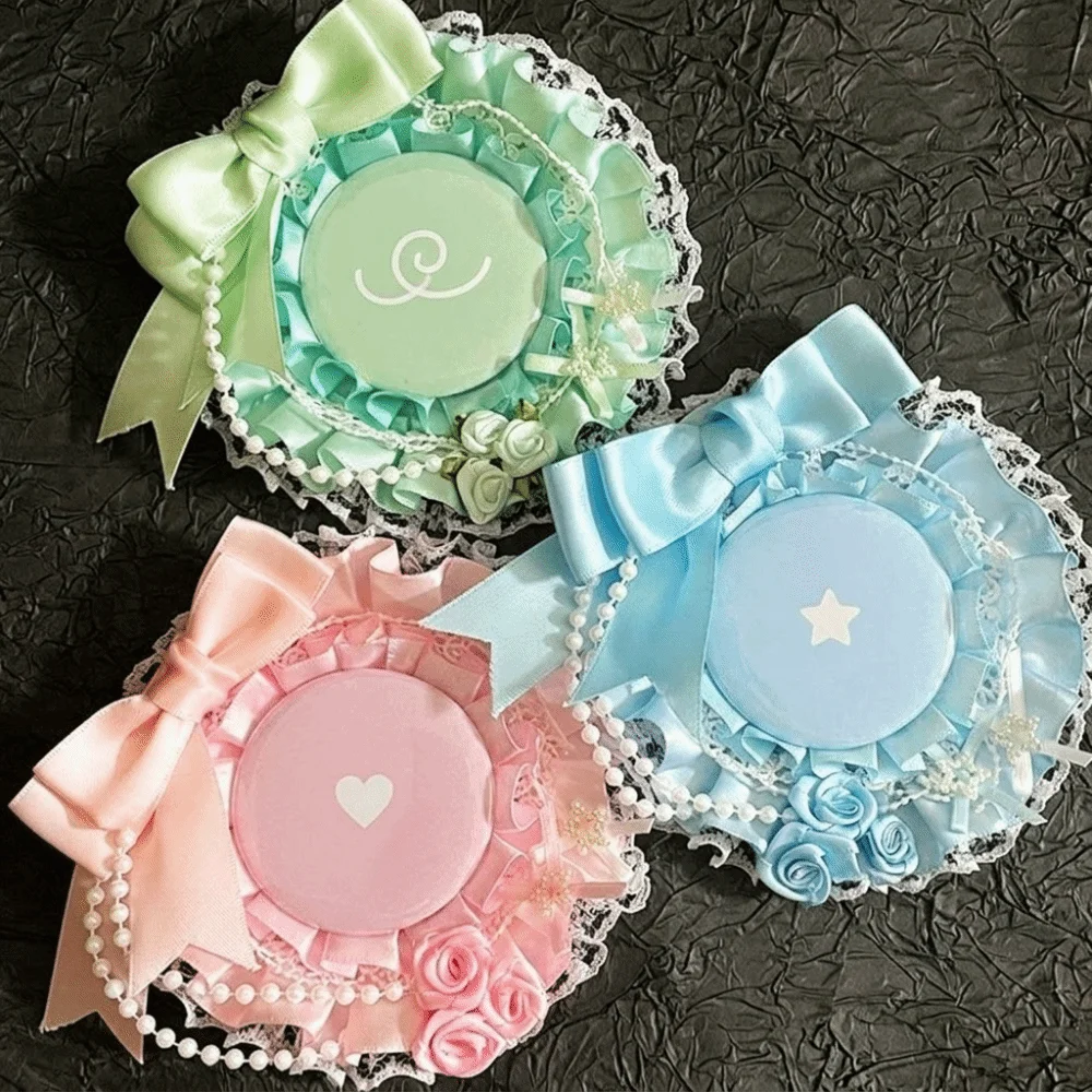 Ribbon Lace Itabag Badge Holder Bow Handmade Lolita Badges Holder Pins Display Dog Ear Badge Rosette Base Tray Ita Bag Fill
