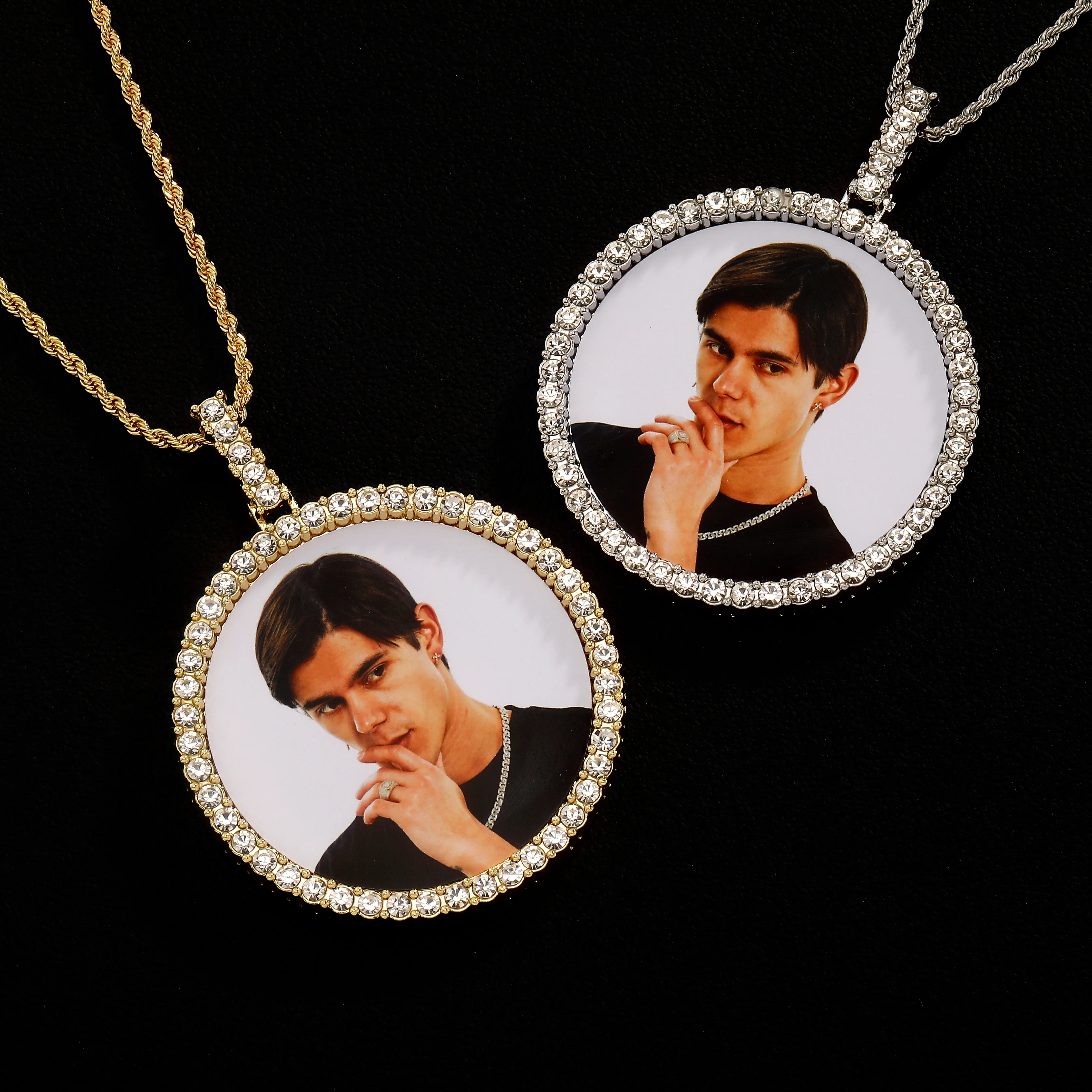 

GUCY круглый сплав горный хрусталь на заказ фото кулон подарок на Рождество и Хэллоуин пары в стиле хип-хоп памятные