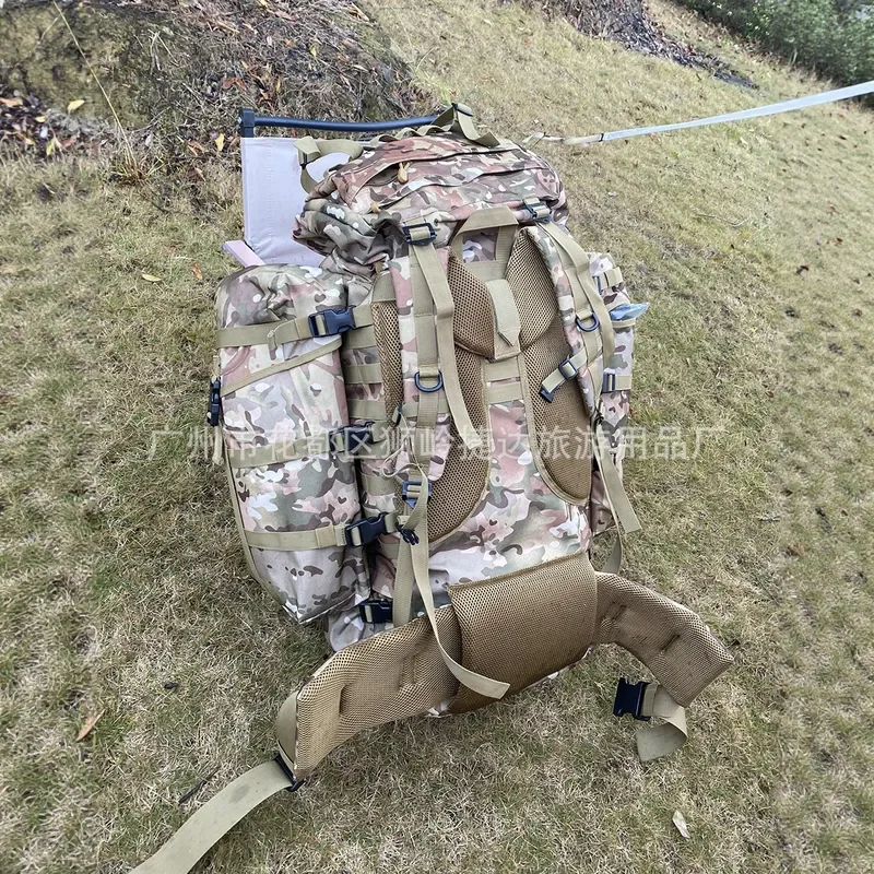 100L Large Capacity Polyester Camping Backpack Anti Splash Outdoor Hiking Escape Rucksack Durable Travel Bag For Men Women
