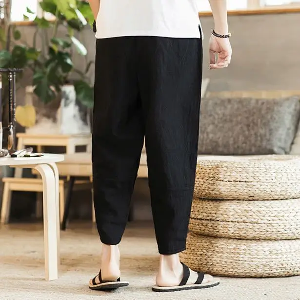 New Summer Cotton and Linen Loose Men's Casual Cropped Plus Trendy Youth Thin Versatile Wide-fitting Harem Pants