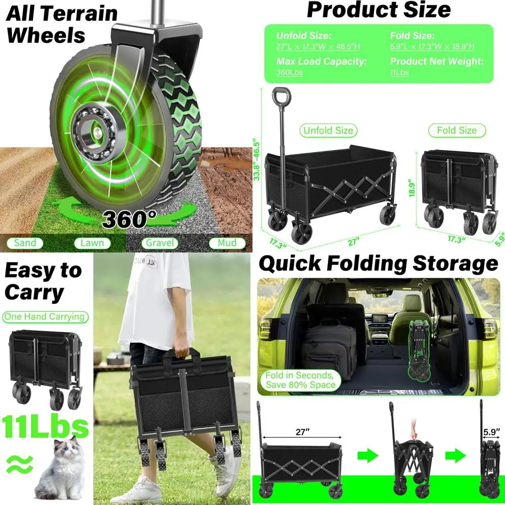 

Складная тележка-вездеход – грузоподъемность 163 кг, портативная для использования на улице, кемпинга, хранения и покупок