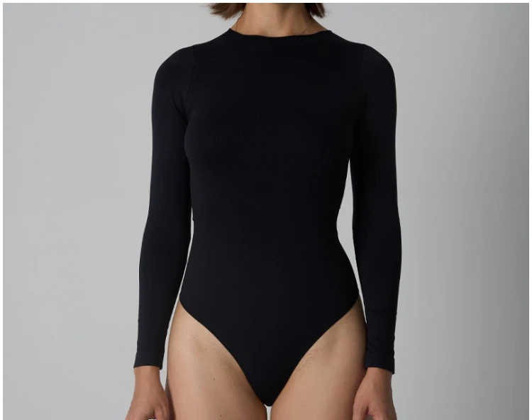 VITALINOVO Damen-Body mit Rundhalsausschnitt und langen Ärmeln, Basic Slim Fit, bequem, leicht, zum Schichten, sexy Tanga-Top, Herbst-Winter-Outfits – Detail 7