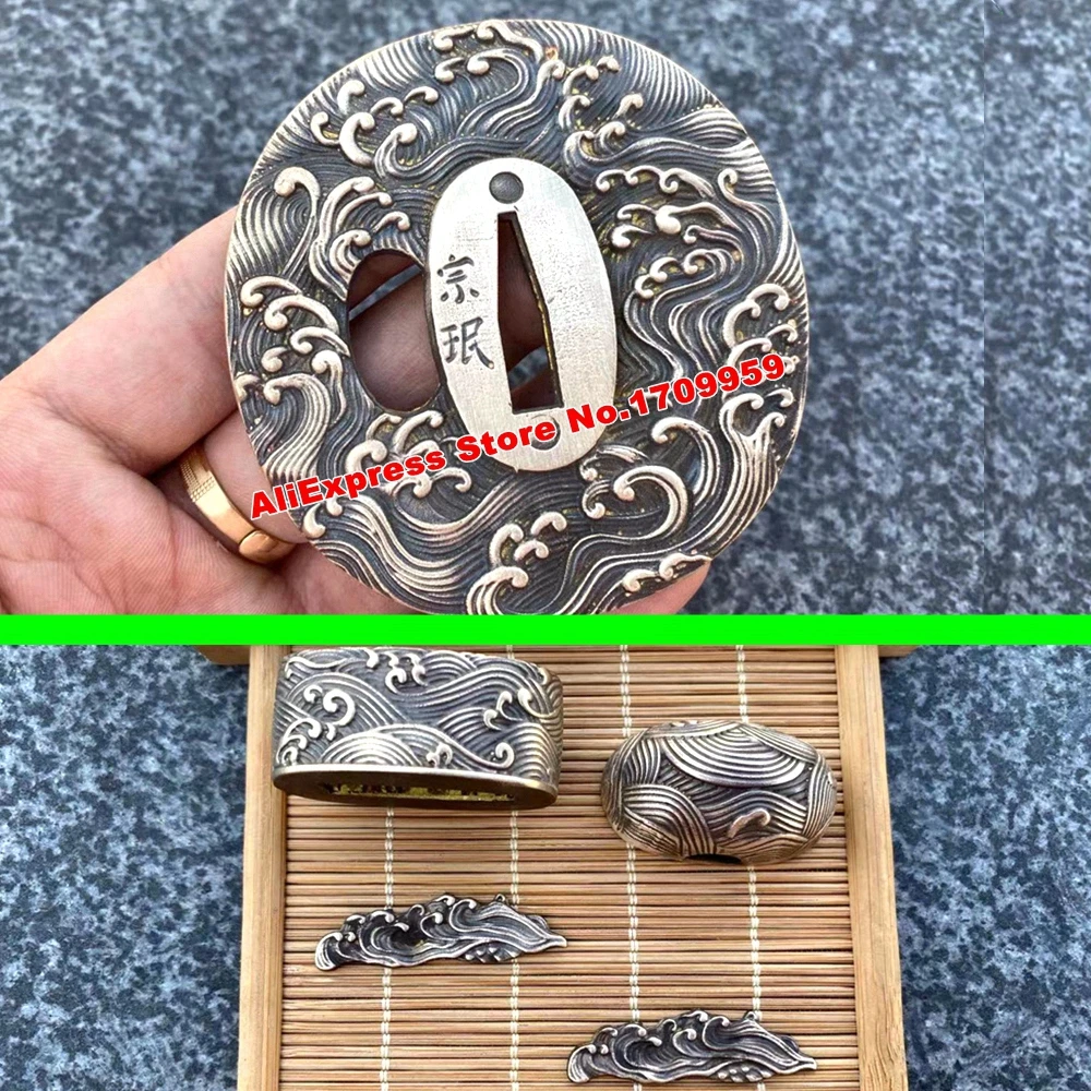 

Copper Guard Fittings Set Sea Wave Sword Tsuba+Menuki+Fuchi+Kashira+Habaki+Seppa for Japan Katana/Wakizashi/Tanto DIY Accessory