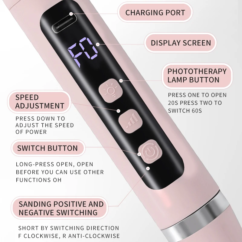 Perceuse à ongles électrique aste, lime à ongles électrique avec lumière UV, lampe à ongles LED, portable, 2 en 1, N64.