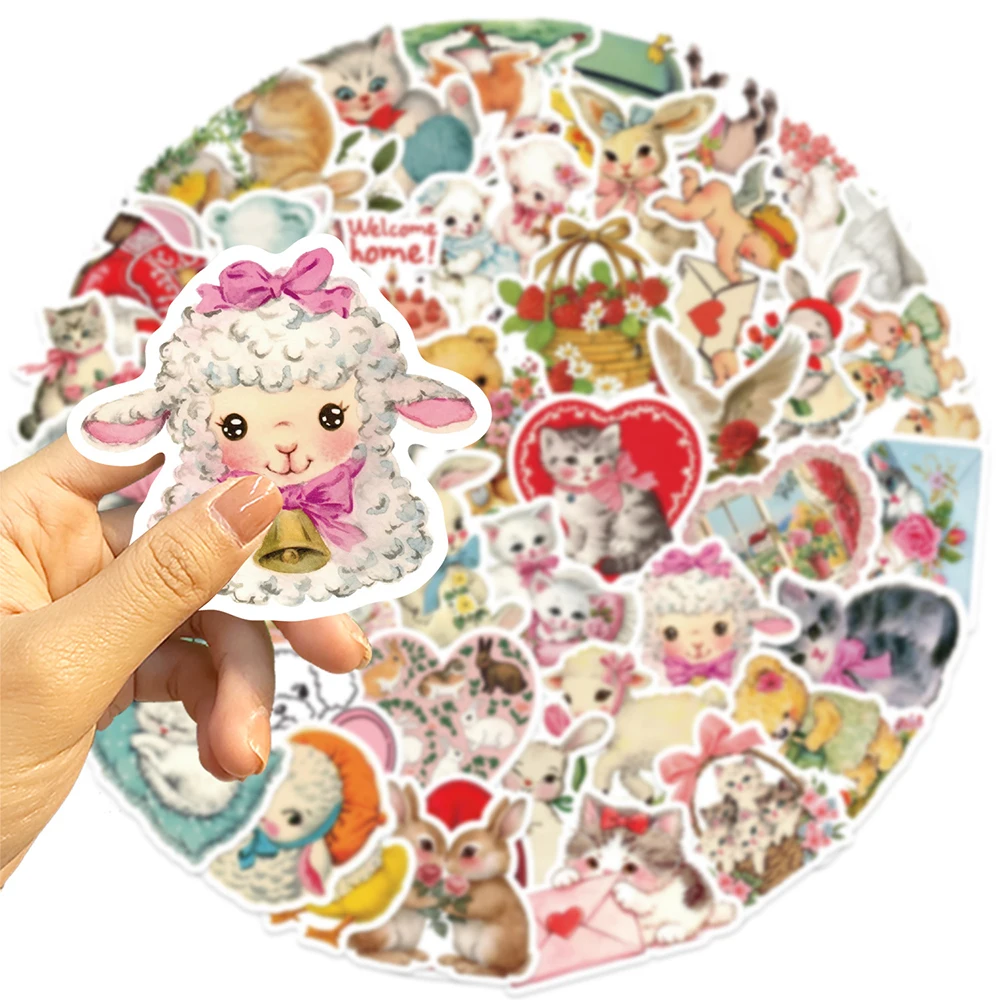 10/30/50pcs Vintage Animals Clipart Stickers Aesthetic Waterproof DIY Laptop Luggage Stationery Retro Cartoon Decoration Decals