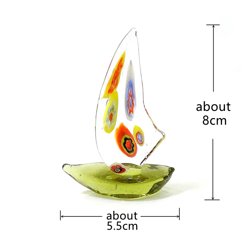 Murano Glass Sailboat Model Ornaments Cute Boat Miniature Figurine Home Desk Room Decor Collection Holiday Party Gifts for Kids