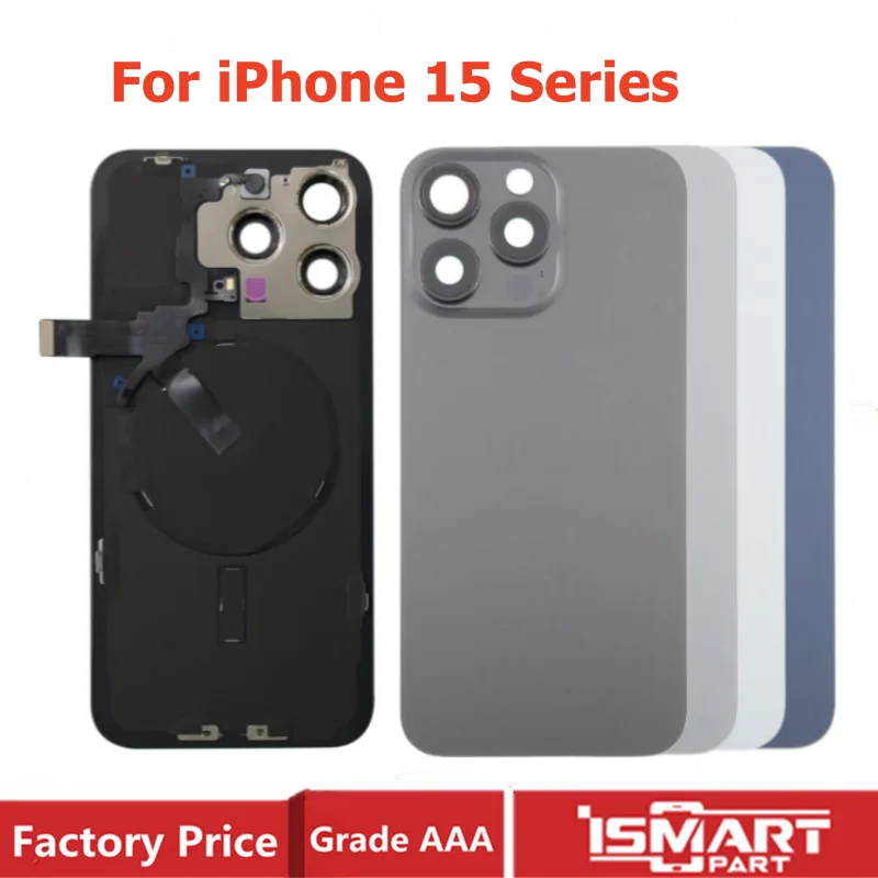 

Для iPhone 15 Pro Max 15 Plus 15Pro задняя крышка дверцы корпуса задняя стеклянная крышка с беспроводным гибким кабелем замена металлической пластины