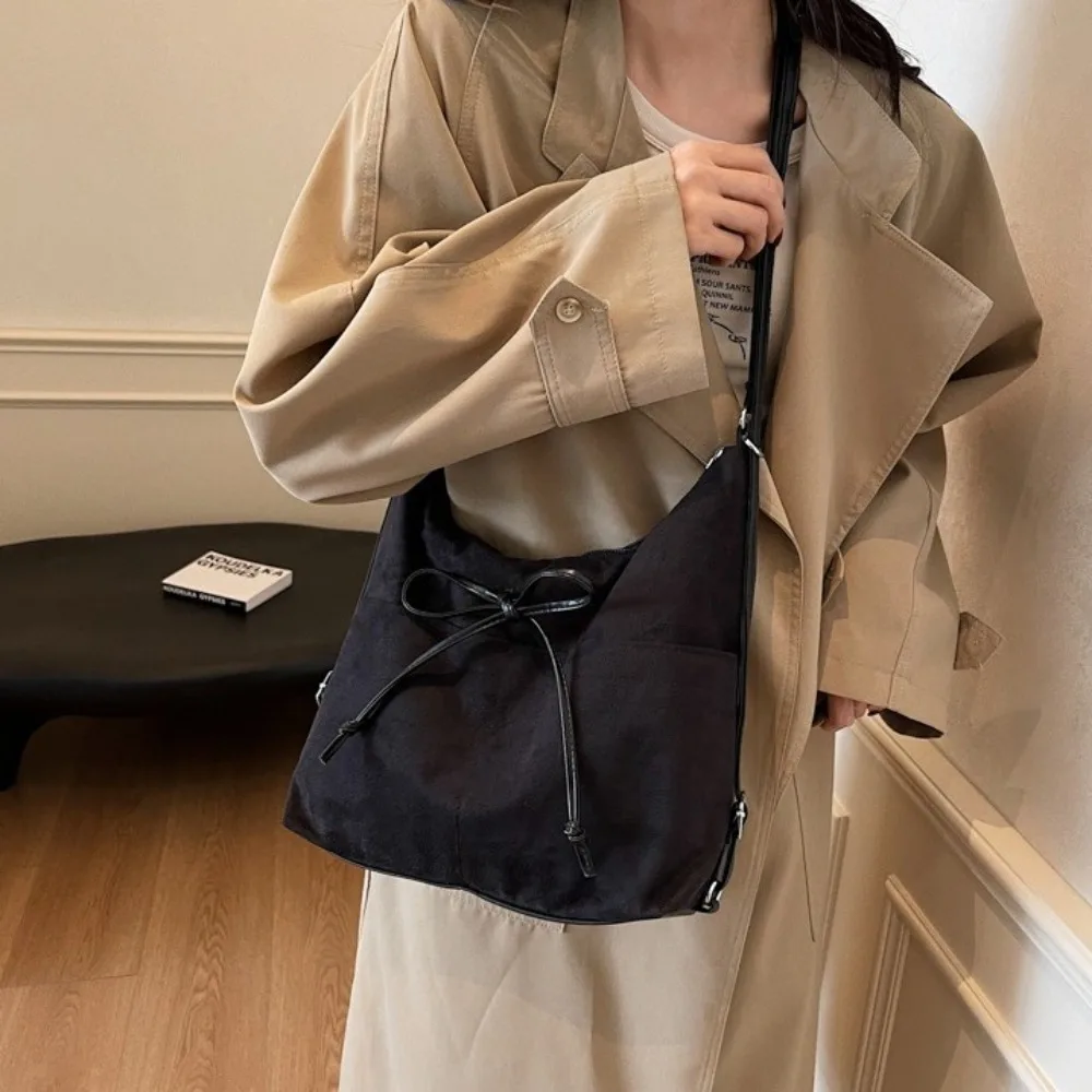 Retro grande capacidade arco mochila cor sólida estilo coreano camurça bolsa de ombro couro multiuso bolsa de ombro viagem
