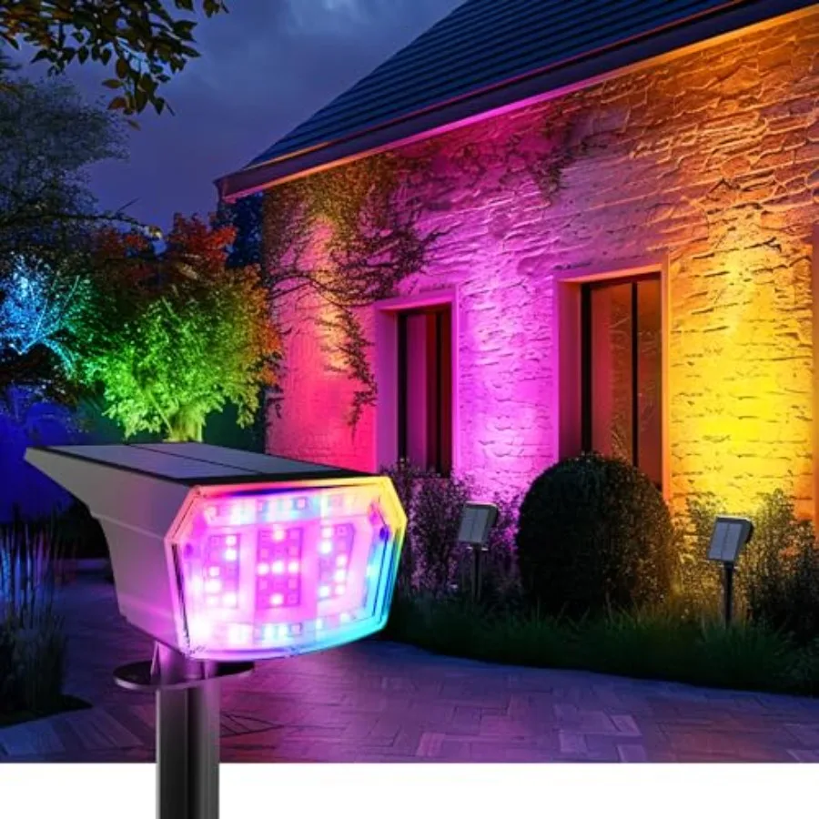 

Solar Spot Lights Outdoor, 9 Lighting Modes RGB, Solar Lights Outdoor Waterproof IP65, 63 LED Landscape Spotlights for Holiday