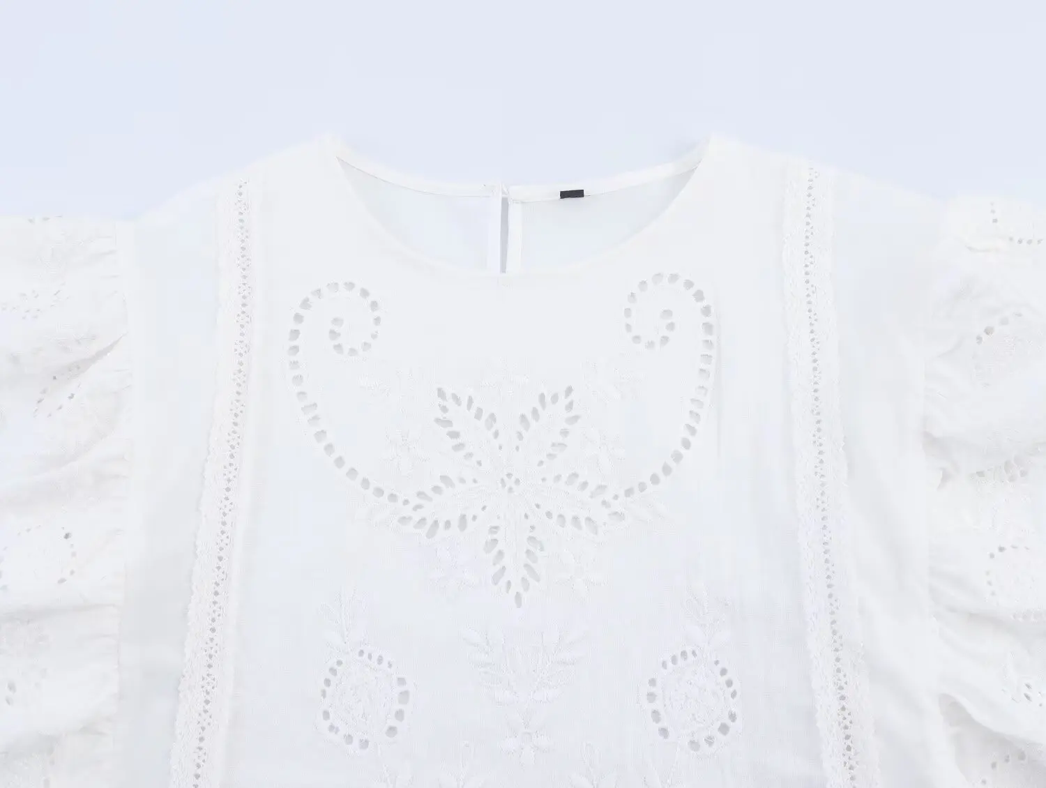Maxdutti Summer Blouse French Countryside Style Cotton Embroidered Shirt Minimalist Ruffle Edge Loose White Shirt Top