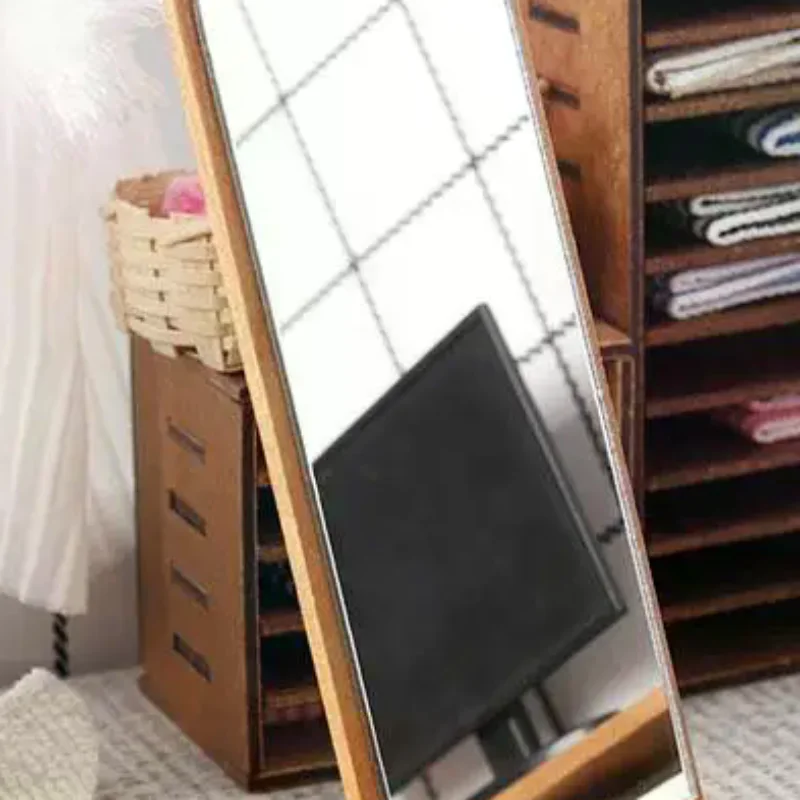 

1/12 Dollhouse Wooden Full-Length Mirror Model; Essential Miniature House Furniture Ornament; Micro Scene Decorative Accessory