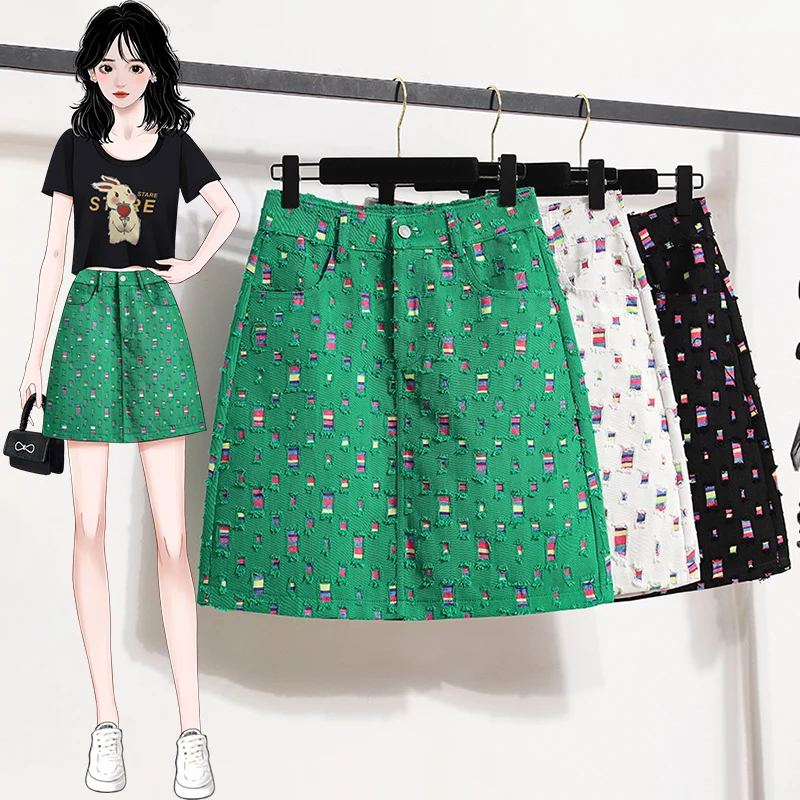   Patchwork A-lijn rok Trendy hoge taille denim rok voor dames zomer plus maat f body rok