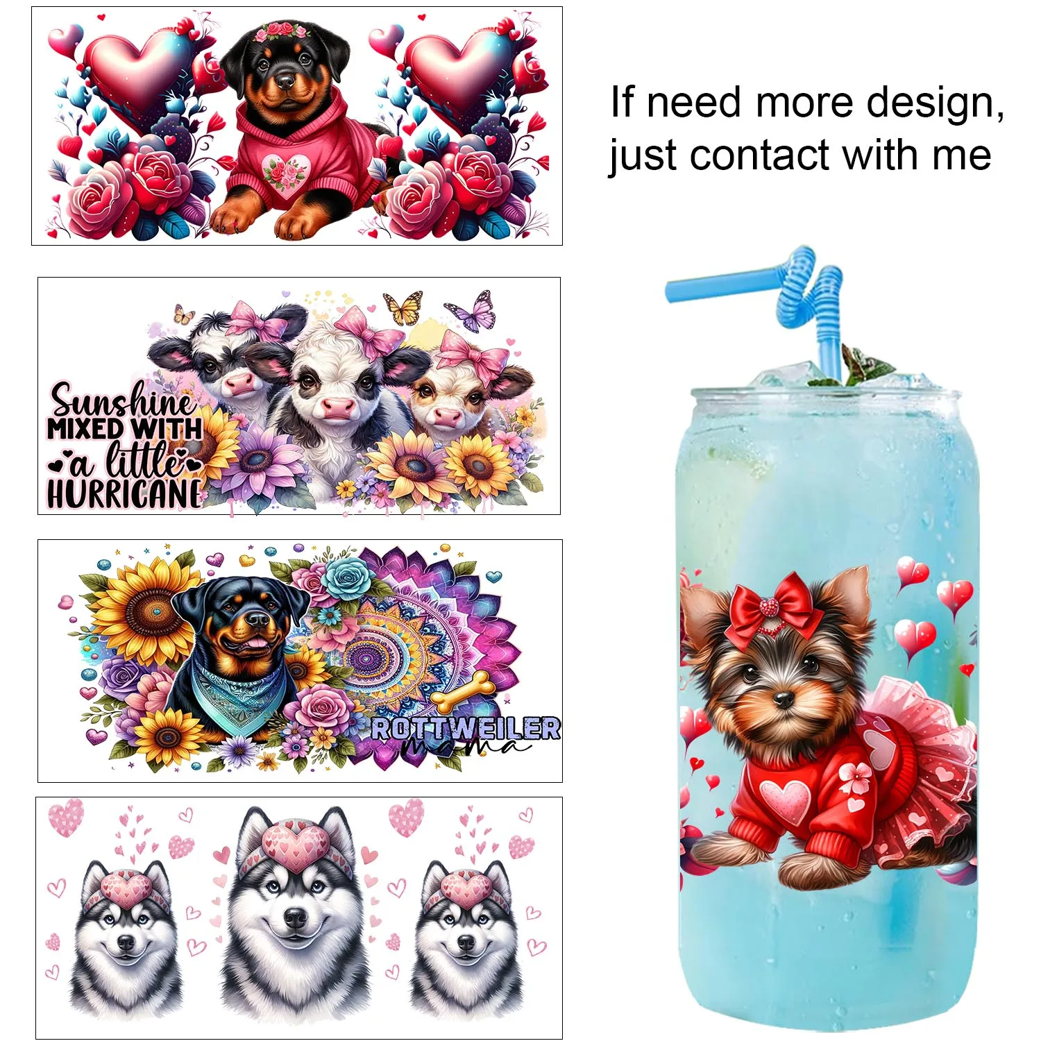 Симпатичные XOXO Love Dog, легкие пилинг, водонепроницаемые наклейки для вечеринок, сделай сам, 3D трансферы, наклейки на тумблер uvdtf, 16 унций, обертывания для чашек uv dtf