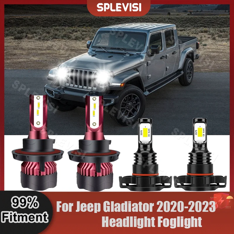 

High Low Beam Light Bulbs+Foglamp Combination Set For Jeep Gladiator 2020 2021 2022 2023 9V-36V 6000K Car LED Headlight Bulbs