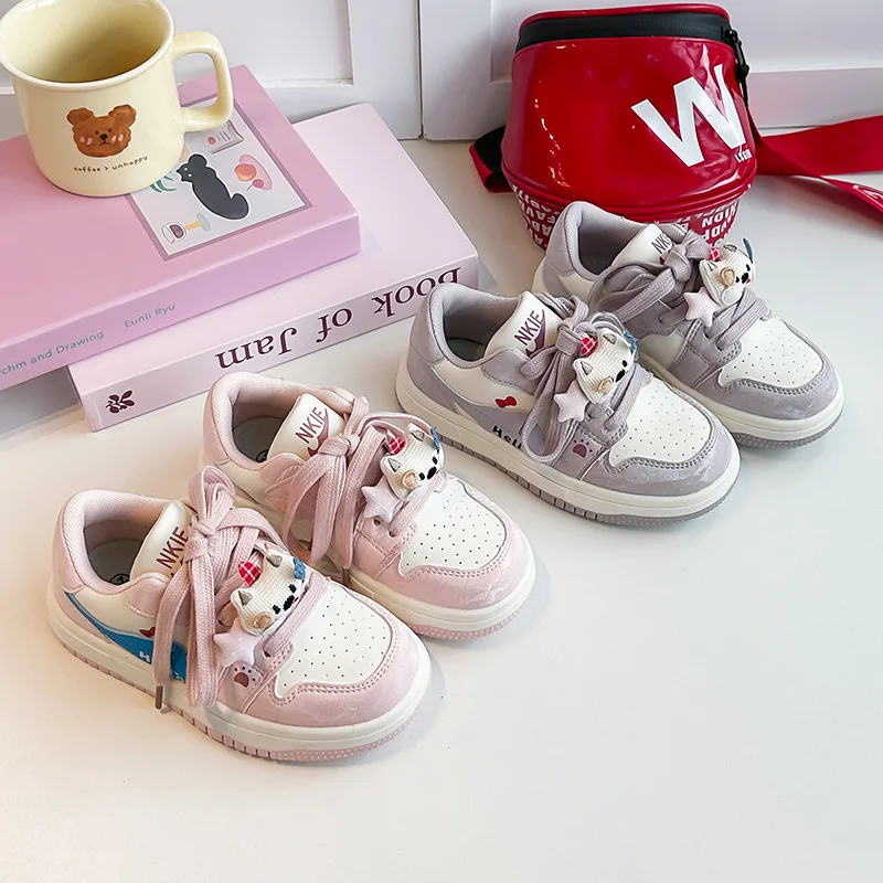 Kids'Casual Shoes PU Leather Cartoon Autumn Fashion Flat Shoes For Children Anti-slip Breathable Purple Pink Shoes Size 27-37