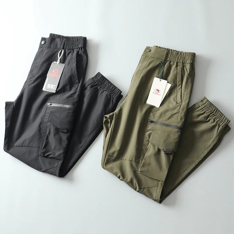 

Мужские рабочие брюки для активного отдыха с утягивающим поясом, водонепроницаемые, износостойкие, с эластичным низом, многокарманные, 3D крой