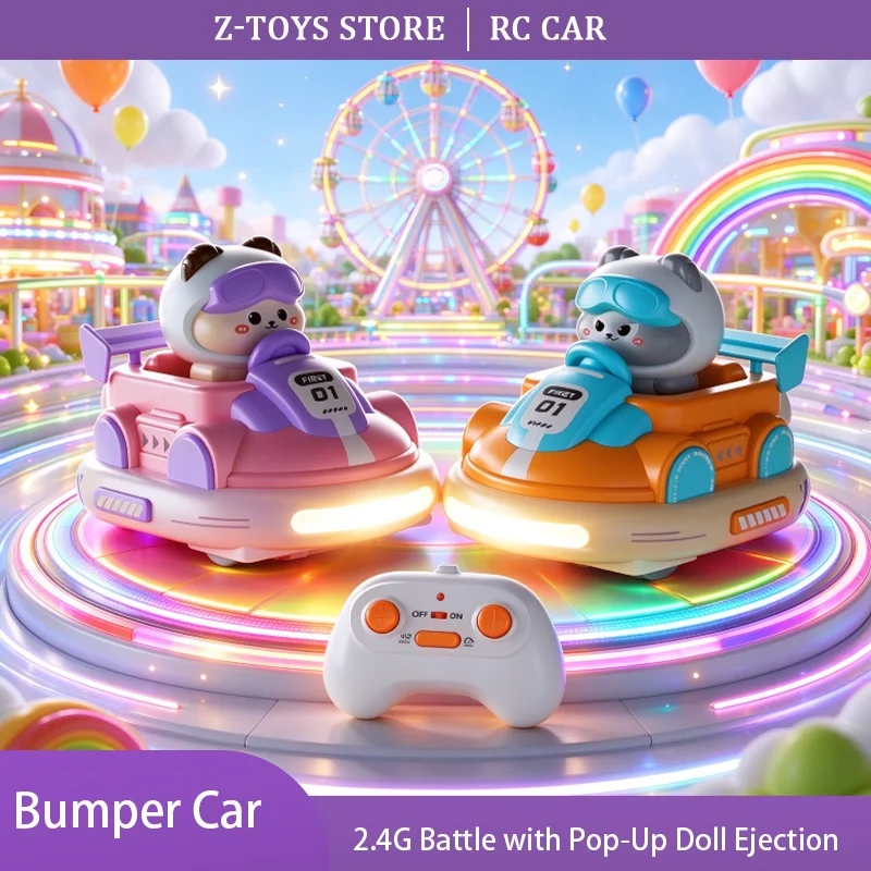 RC Battle Bumper Car 2.4GHz Multiplayer with Pop-Up Doll Ejection LED Lights Music Drift Collision Toy